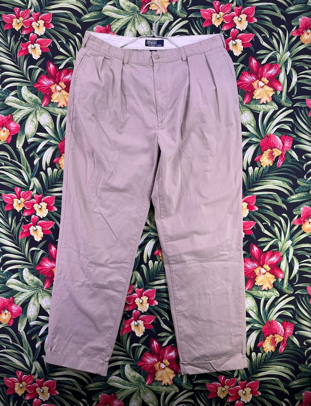 VTG Polo Ralph Lauren Pants Men 38/32 Beige Pleated Chino